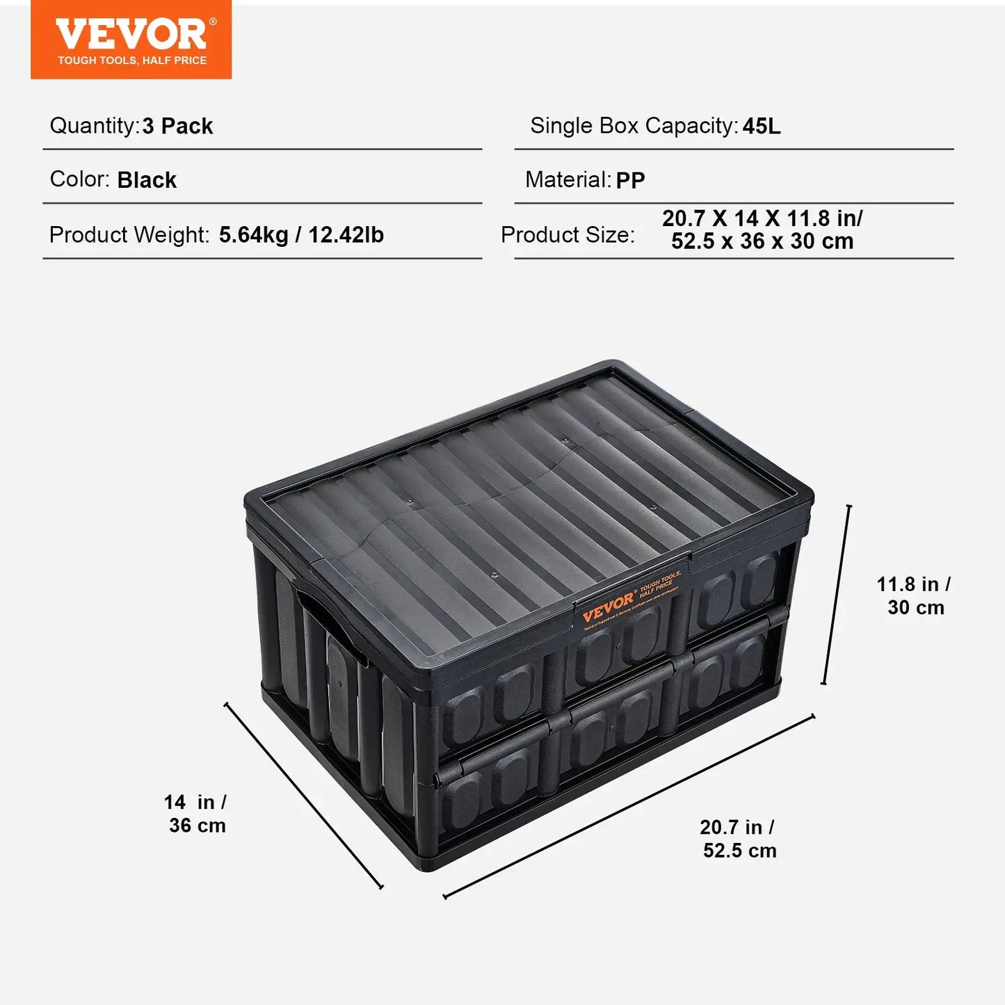 SucceBuy Set of 3 45L/65L Collapsible Storage Bins Folding Stackable Utility Garage Crates with Lids for Clothes Snack Grocery from PriceLows™