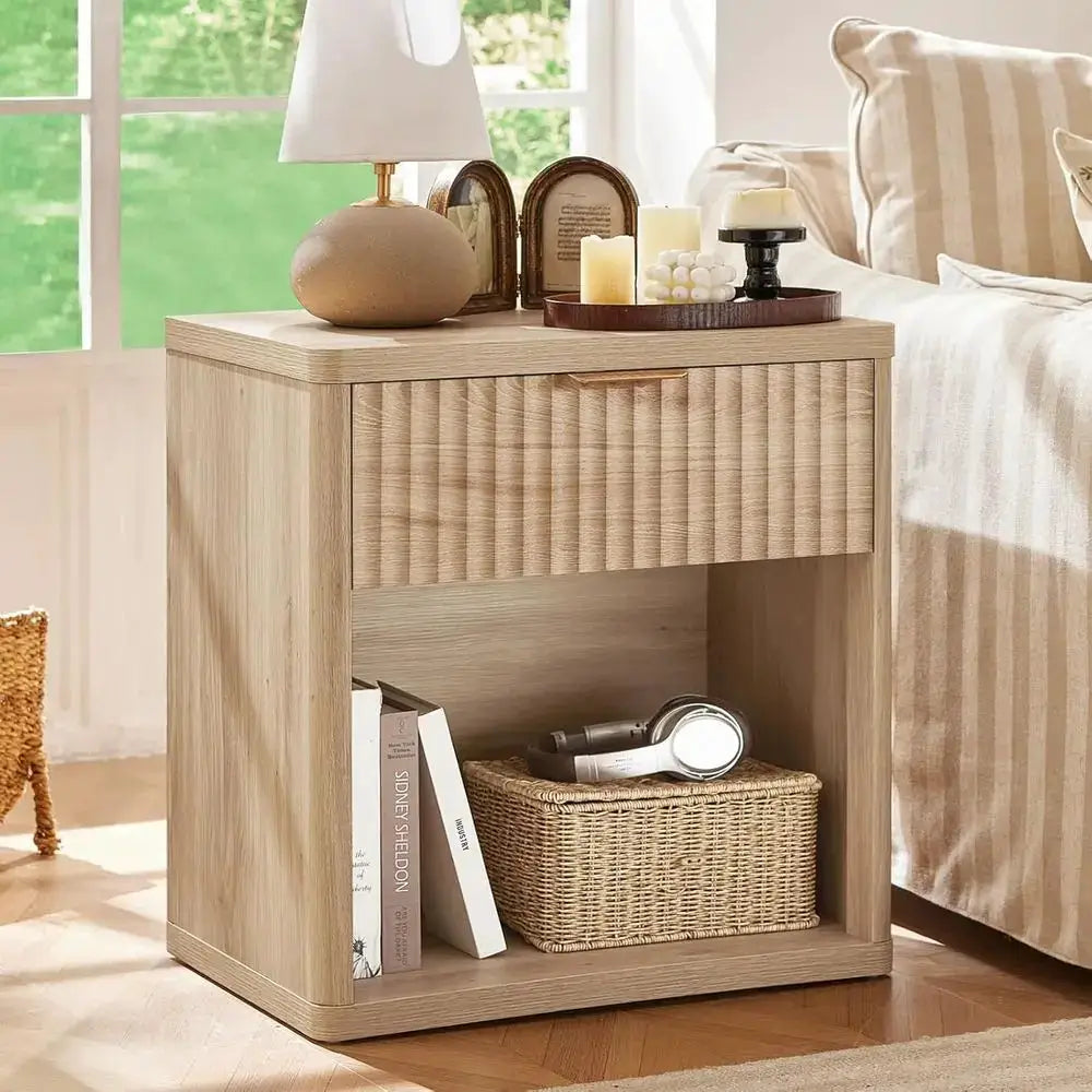 2-Piece Nightstand Set with Charging Station, 23 Wide, Suitable for Bedroom or Living Room, Natural Wood Finish from PriceLows™