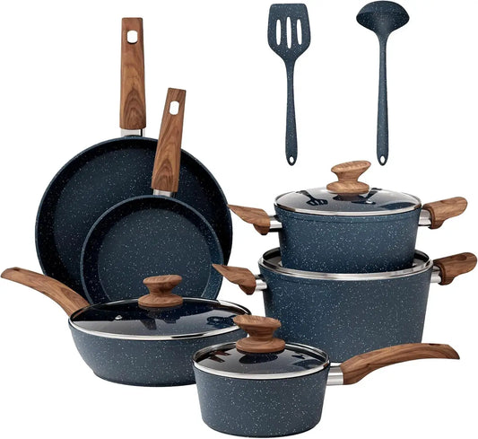 Nonstick Granite Cookware Set, Induction Pots and Pans, Blue Kitchen Set, PFOA & PFOS Free from PriceLows™