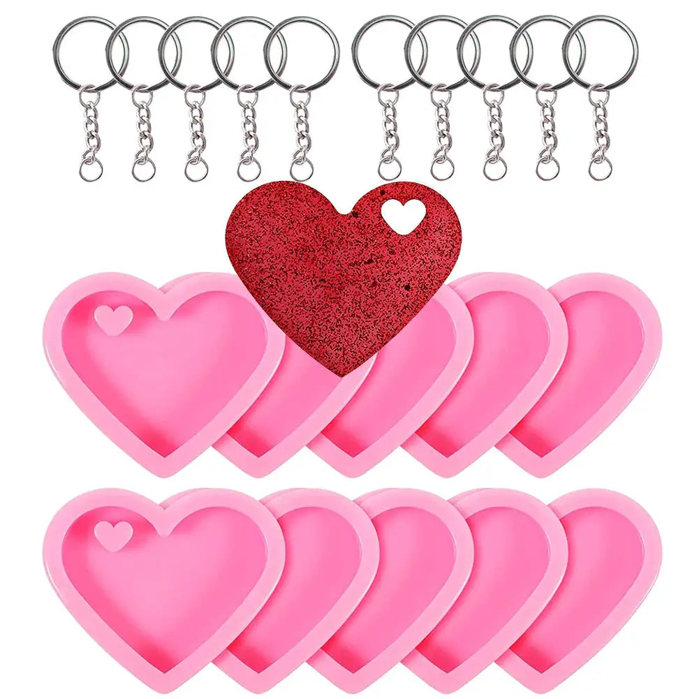 Heart Keychain Silicone Mold Set With Rings Jewelry Making 20 Pcs