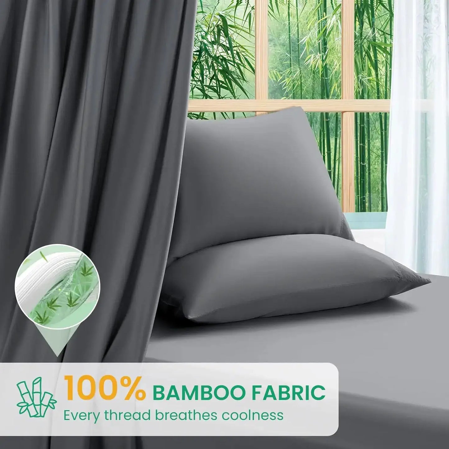 Queen Size Bamboo Sheets - Ultra Breathable & Cooling Bed Sheets for Hot Sleepers, 16" Deep Pocket - 4PC (Dark Grey) from PriceLows™