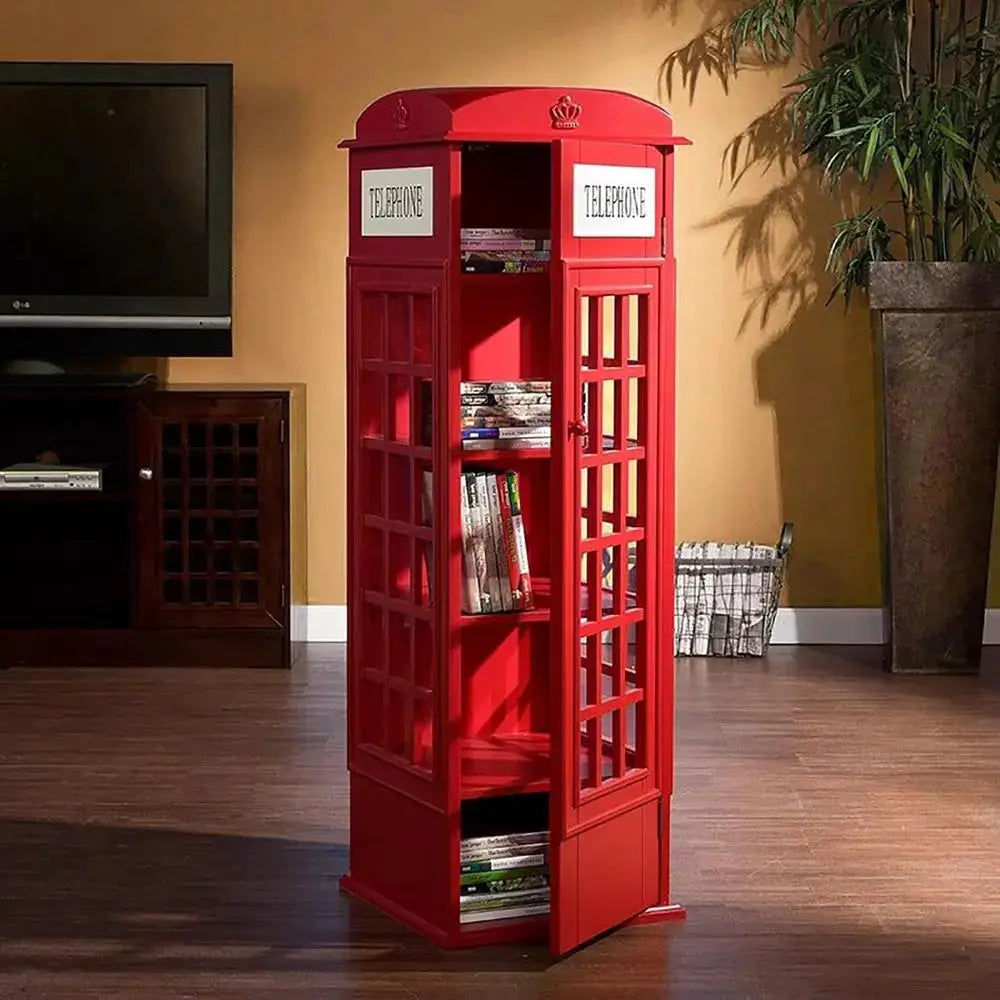 5-Tier Wooden Telephone Booth-Style Bookshelf, Cute Floor Standing Storage Rack for Kids & Adults, Decorative Book Organizer Dis from PriceLows™
