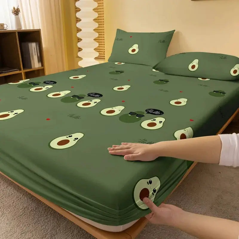 1 Cartoon Cute Avocado doll printed matte Fitted Sheet, bedroom printed bed cover, bedding (excluding pillowcases) from PriceLows™
