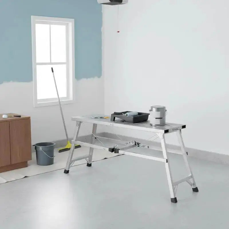 Work Platform, 3 Gear Adjustable Height, Folding Alloy Steel Step Ladder, Portable Scaffolding Platform, 400 lb Load Capacity, Non-Slip Rubber Feet, Drywall Painting Stool, for Cleaning &Washing from PriceLows™