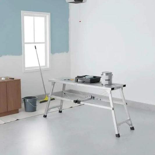 Work Platform, 3 Gear Adjustable Height, Folding Alloy Steel Step Ladder, Portable Scaffolding Platform, 400 lb Load Capacity, Non-Slip Rubber Feet, Drywall Painting Stool, for Cleaning &Washing from PriceLows™