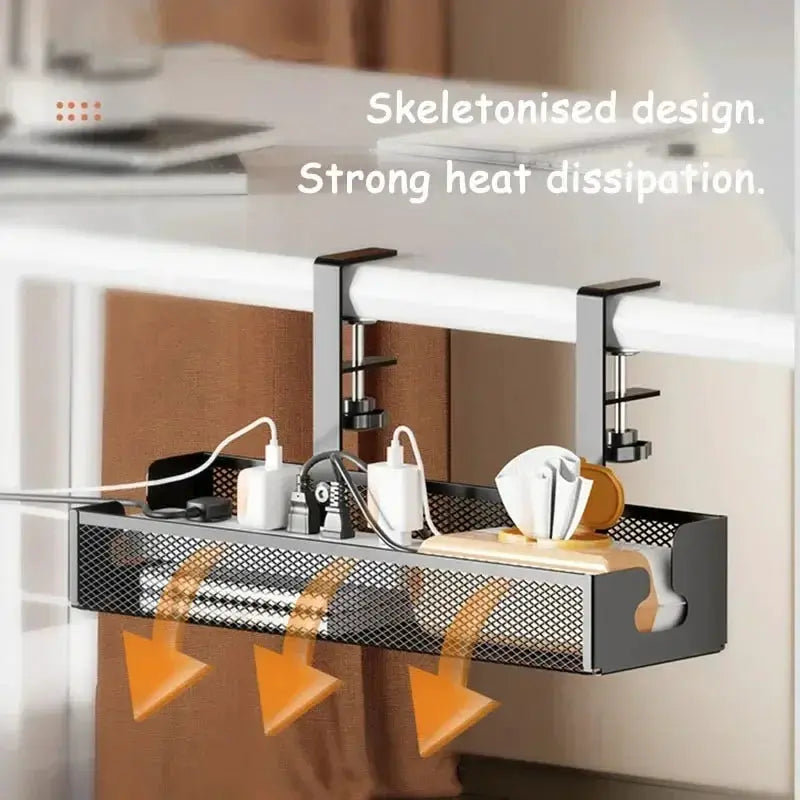 Large Capacity Clip-On Under Desk Cable Organizer - No Drilling Required, Space Saving Metal Cable Storage Basket for Home Desk from PriceLows™