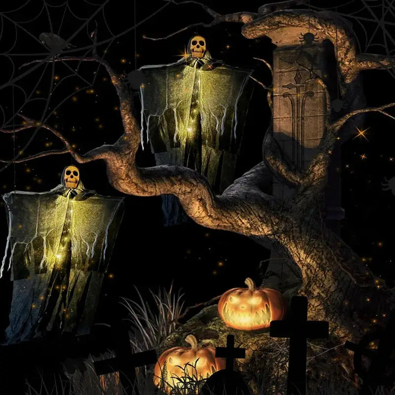 Hanging Ghost Prop | Glowing Skull Shape | Nonwoven Fabric | Standard Size