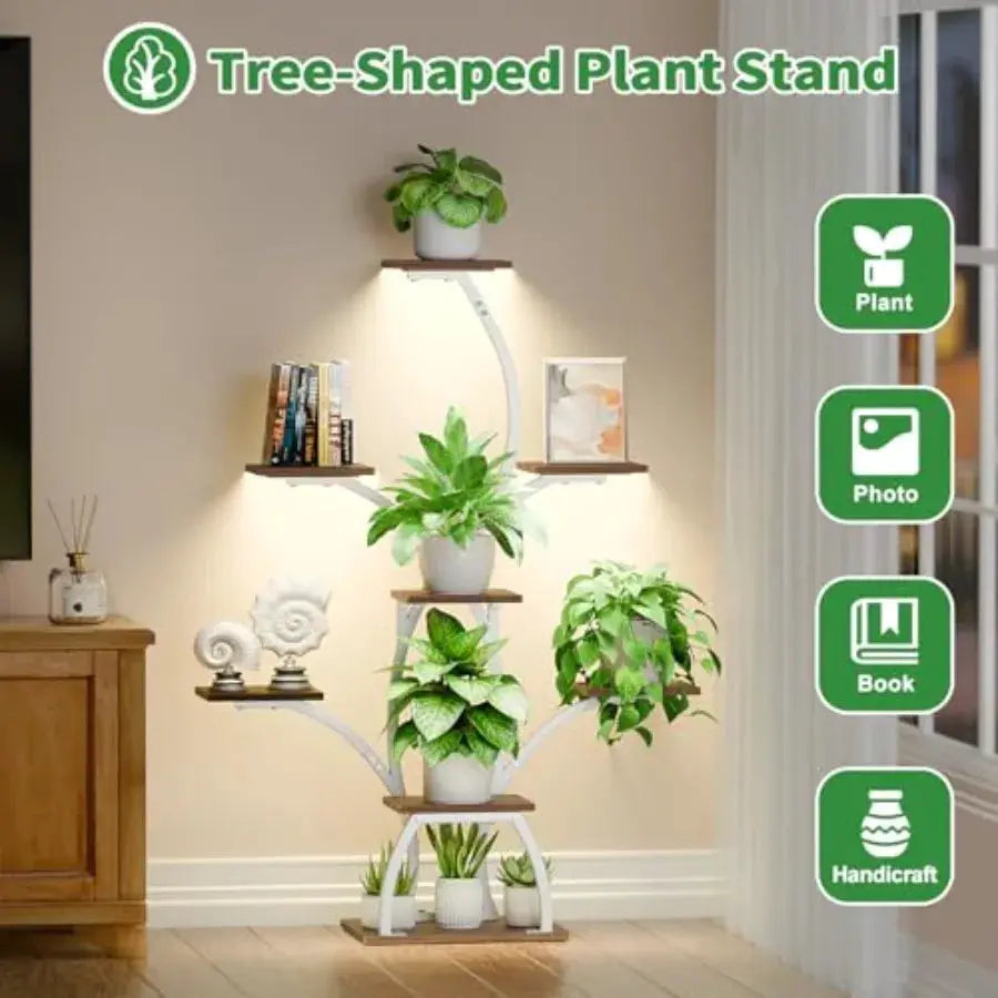 Plant Stand Indoor with Grow Lights 6 Tiered Plant Shelf Indoor 50" Corner Plant Stands for Indoor Plants Lighted Tree-Shaped P from PriceLows™