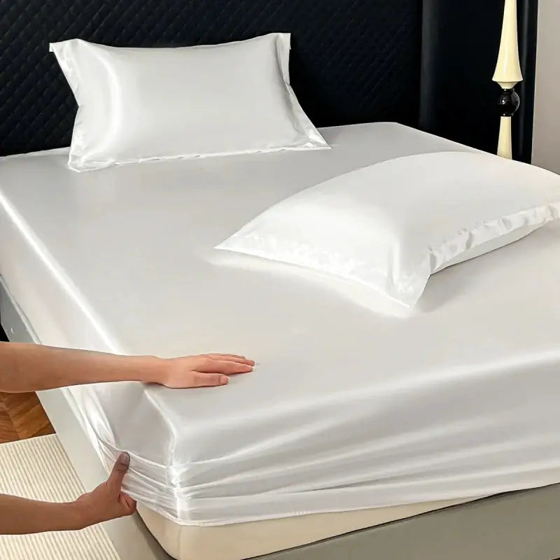 Satin Elastic Fitted Sheet Solid Mattress Cover 360 Band Bed Sheet for Single Double Couple King Queen Full Twin Bedsheet from PriceLows™