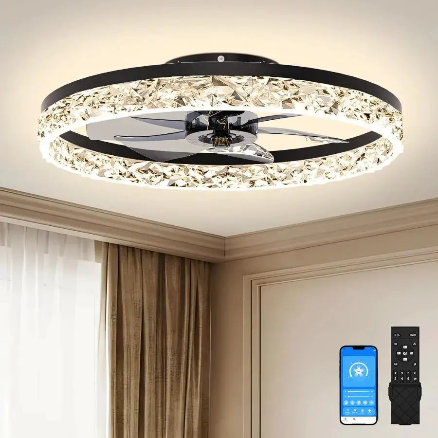 Fandelier Ceiling Fans with Light 23.6in Low Profile Ceiling Fan with Light and Remote 3000K6500K Dimmable Bladeless Ceiling Fa from PriceLows™