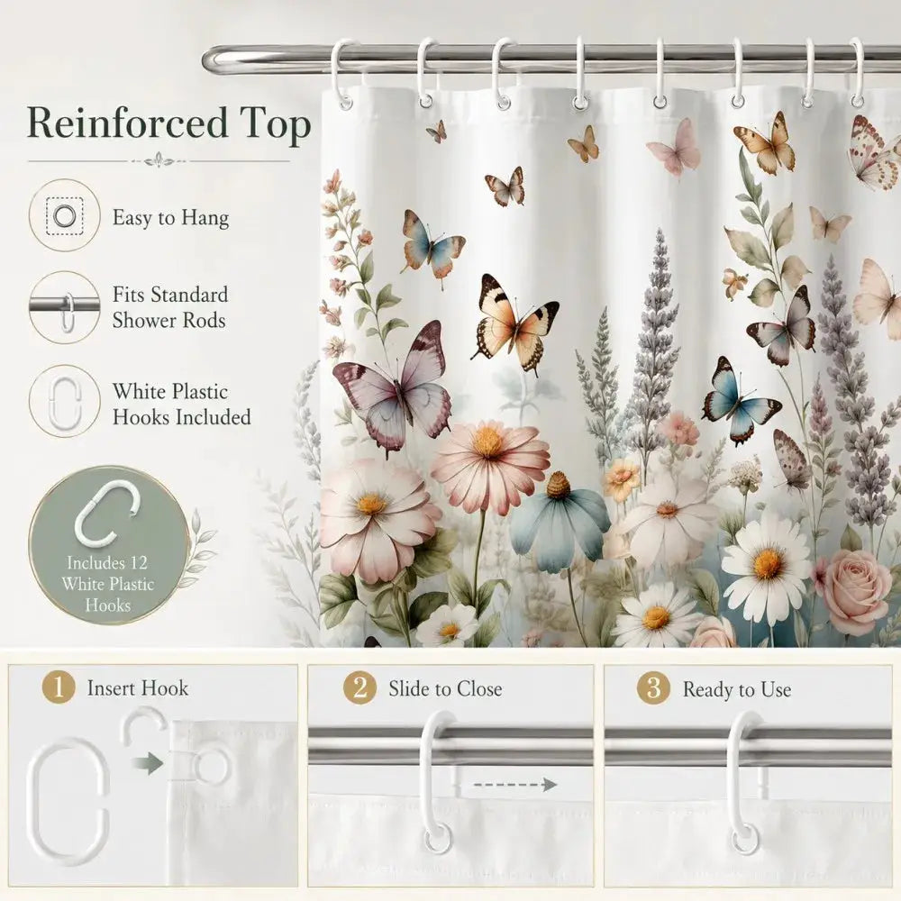 Butterfly Floral Shower Curtain Daisy Flower Print Bath Screen Waterproof Polyester Bathroom Decoration Set All Season Universal from PriceLows™