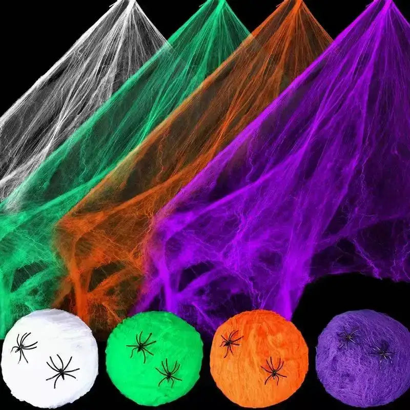 Artificial Spider Web | Stretchy Polyester | Includes Spider | Party Decor