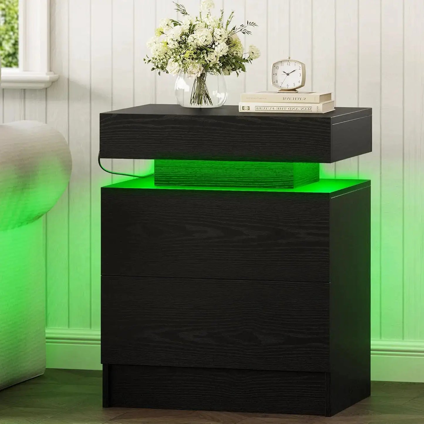 Modern Nightstand Set of 2 with Charging Station & LED Light, Bedside Tables for Bedroom from PriceLows™