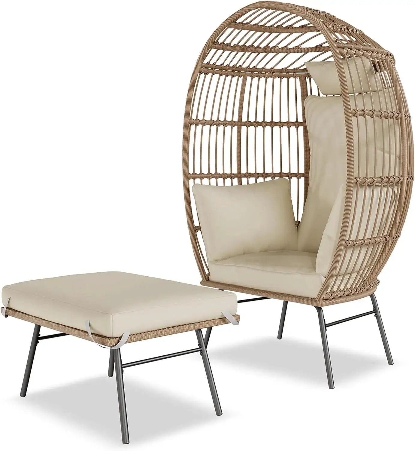 Wicker Egg Chair with Ottoman, Waterproof UV Resistant Patio Lounge Chair with Cushions, Accent Furniture for Garden, Balcony from PriceLows™