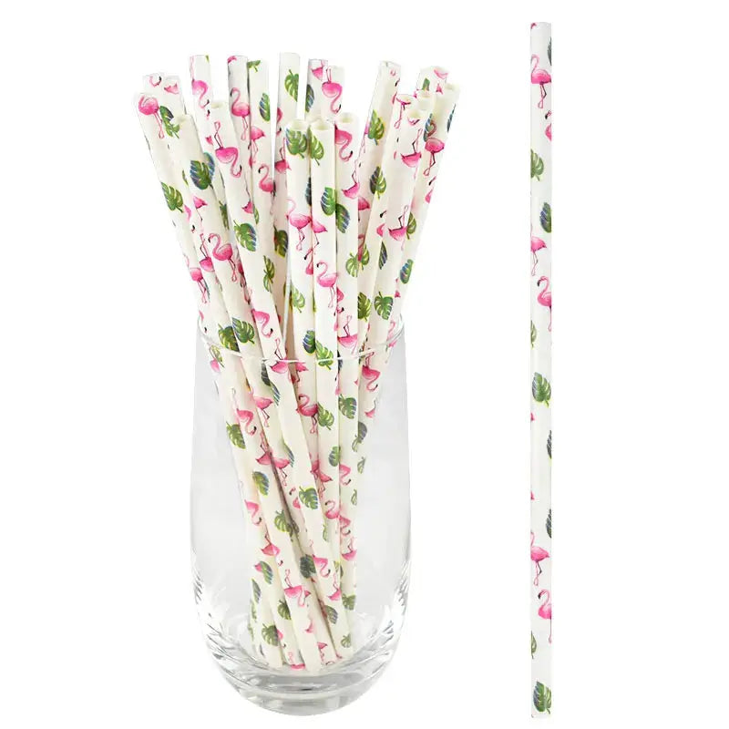 Hawaiian Flamingo Paper Party Straws | Tropical Pineapple | 50 Pack
