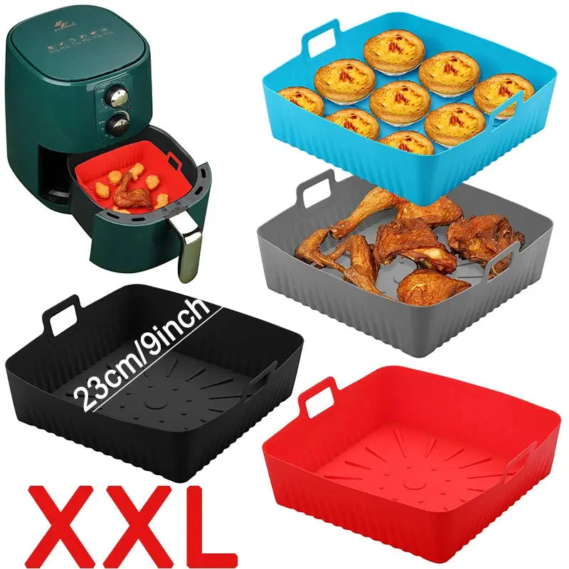 Air Fryer Silicone Basket Liners | 9in XXL | Reusable Molds | Cosori Ninja 6-8QT