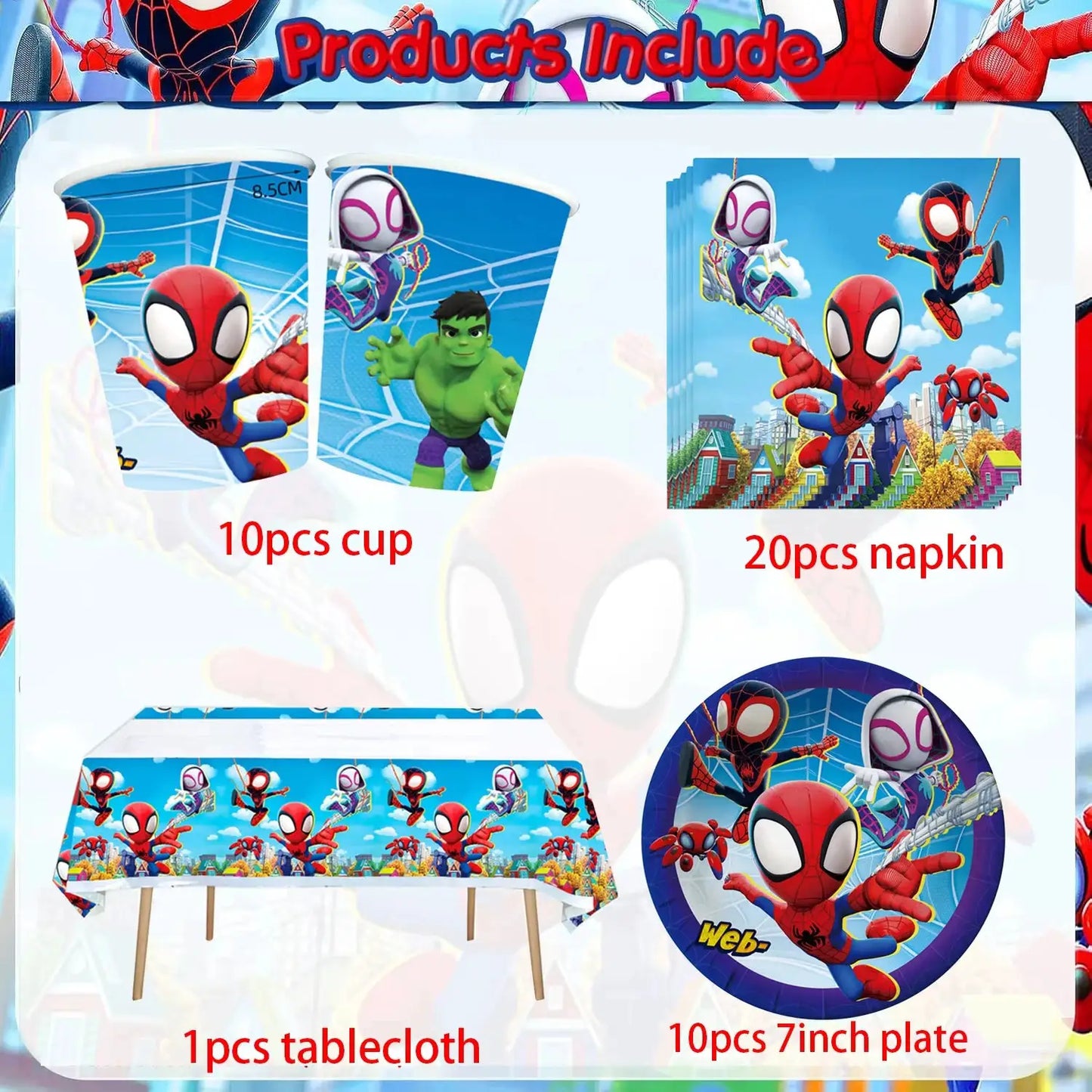 Spider Birthday Party Supplies | Disposable Tableware Set | 3D Balloon | Kids
