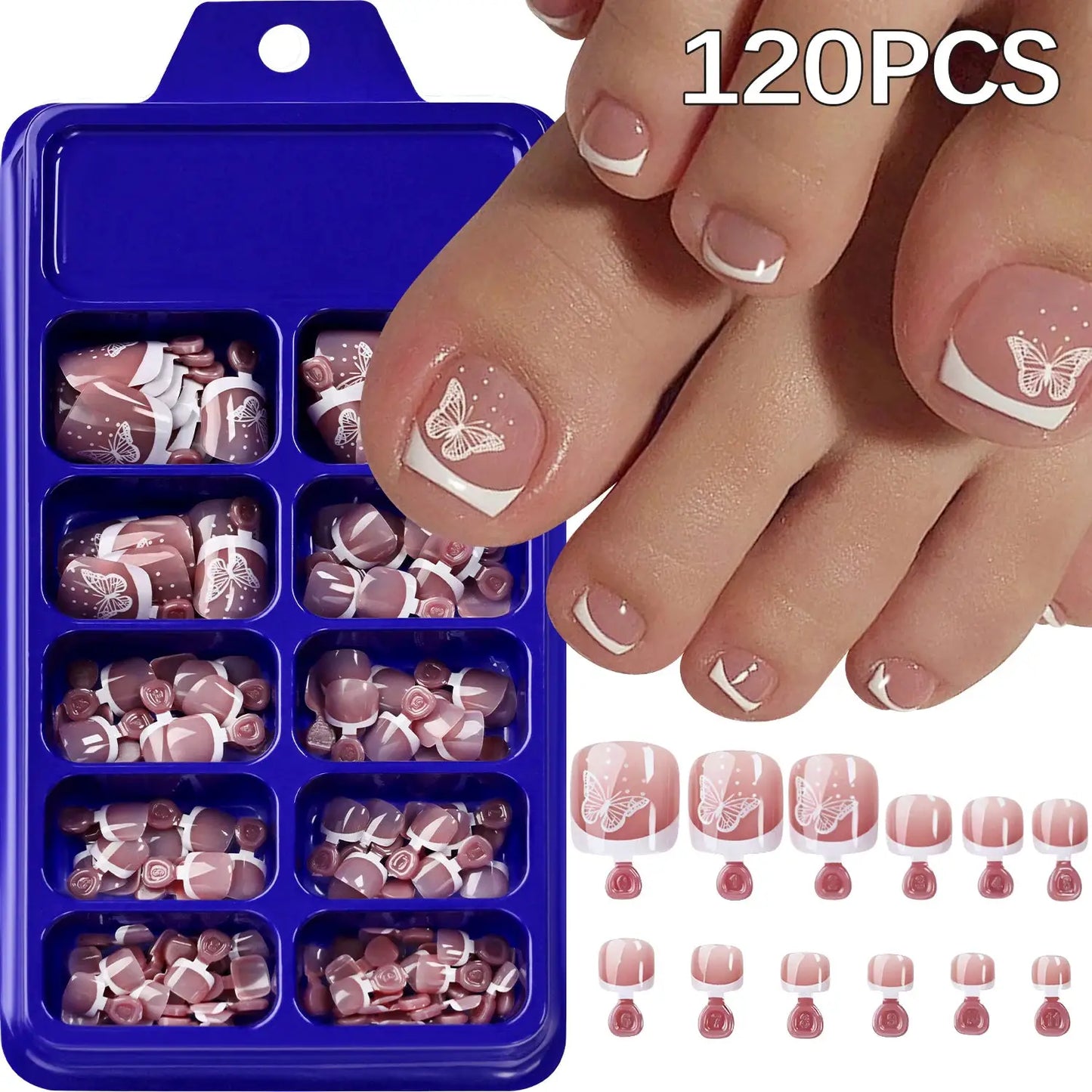 Press On Nails | 120 Piece Set | Nude Pink French Tips | Square Short Length