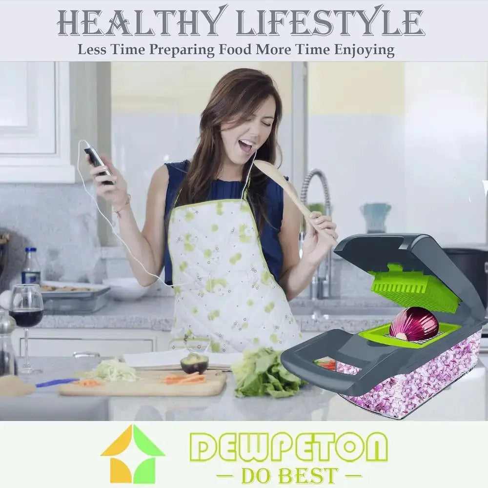 Vegetable Chopper Dicer | 420 Stainless Steel Blades | With Container | 13.5 Inches Long