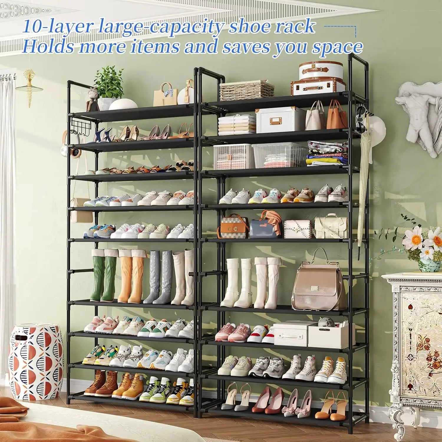 Simple Trending Tall Shoe Rack Storage Holds 40 Pairs, 10 Tier Shoe Organizer Shelf Large Capacity for Entryway Closet, Black from PriceLows™
