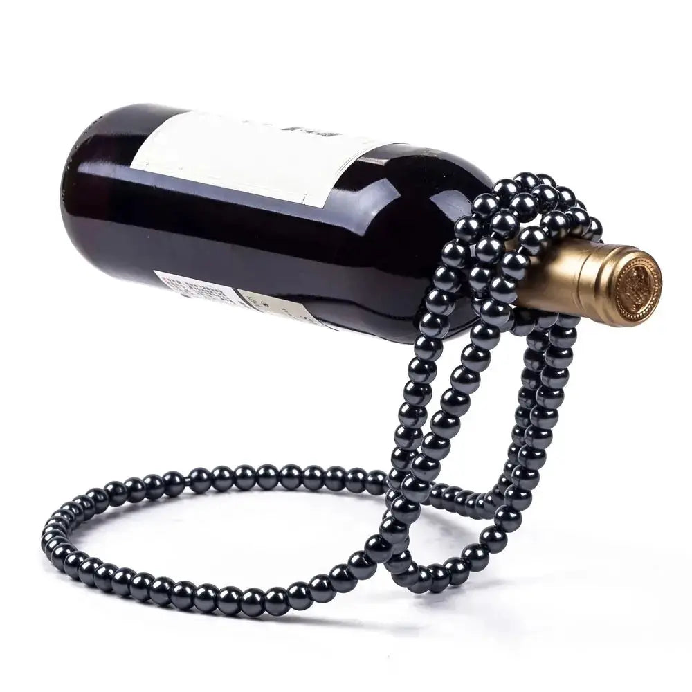 Black Creative Pearl Necklace Wine Rack Luxury Magic Metal Resin Hanging Suspension Wine Bottle Holder Rack Home Desktop Decorat from PriceLows™