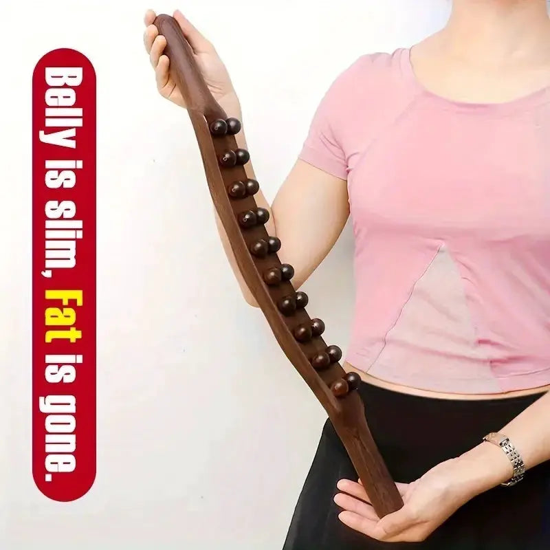 Wooden Massage Stick | Double Row 20 Beads | Abdomen Stomach Tool