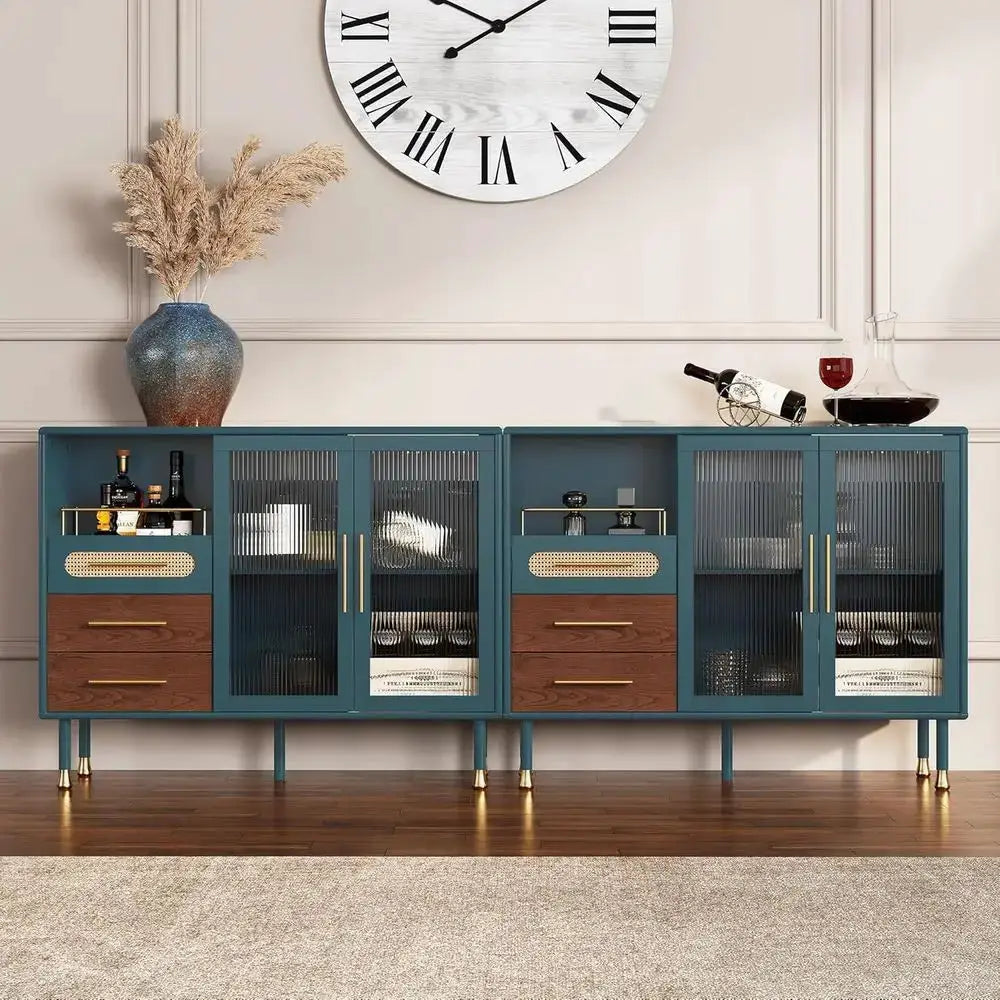 48-Inch Coffee Bar Cabinet with Wine Racks and Drawers, Blue Sideboard for Pull-Out Storage, Ideal for Home Bar Carts in Kitchen from PriceLows™