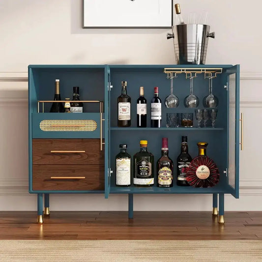 48-Inch Coffee Bar Cabinet with Wine Racks and Drawers, Blue Sideboard for Pull-Out Storage, Ideal for Home Bar Carts in Kitchen from PriceLows™
