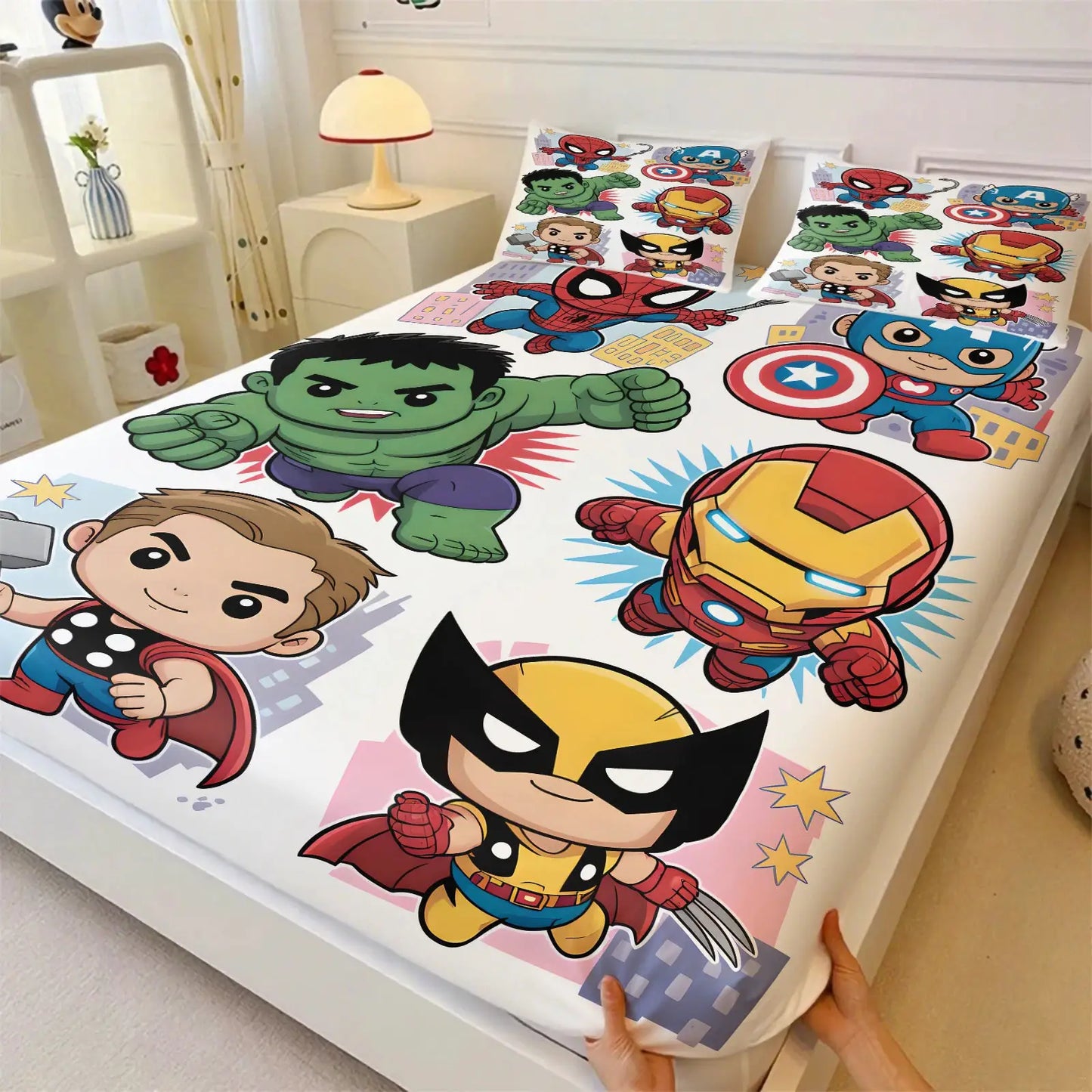 3Pcs Marvel Superhero Comic Panels Fitted Sheet Set-Marvel fan & Boys' Room Trendy Bedding-Soft Deep Pocket Mattress Protector from PriceLows™