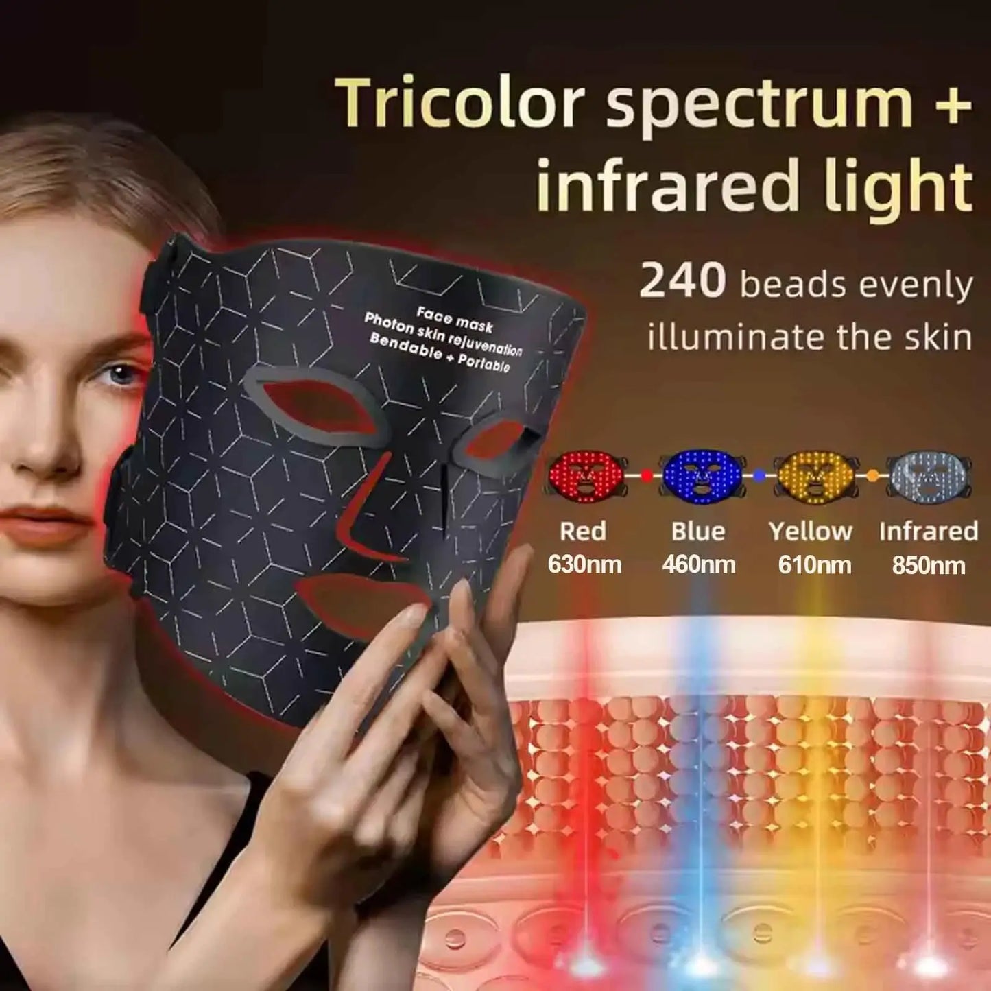 4 Modes Portable Led Face Mask Light Therapy for Anti-Aging Wrinkles Skin Rejuvenation Home Use Red Light Therapy Mask for Face from PriceLows™