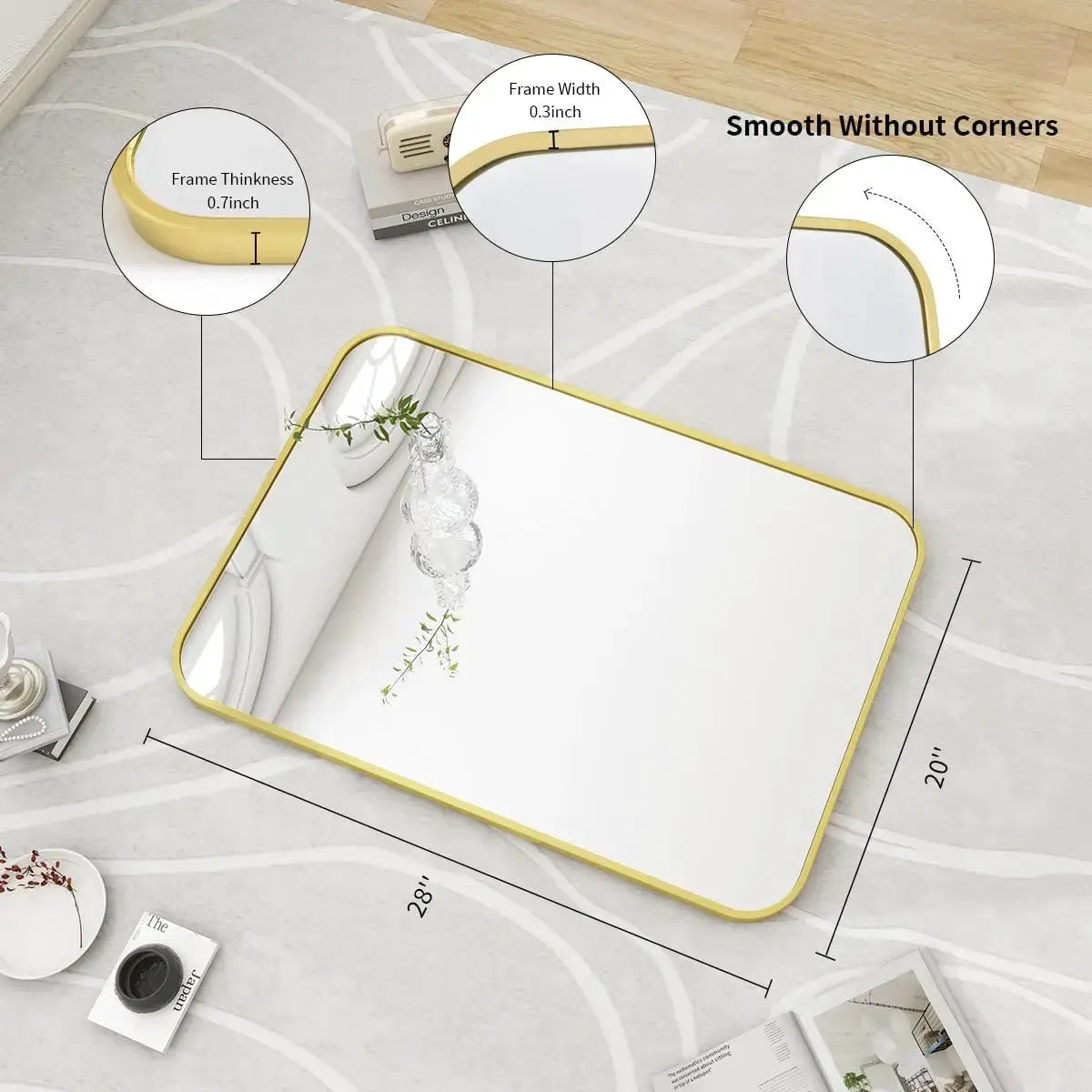 20" x 28" Rectangular Aluminum Alloy Frame Wall Mounted Bathroom Mirror with Rounded Corners from PriceLows™