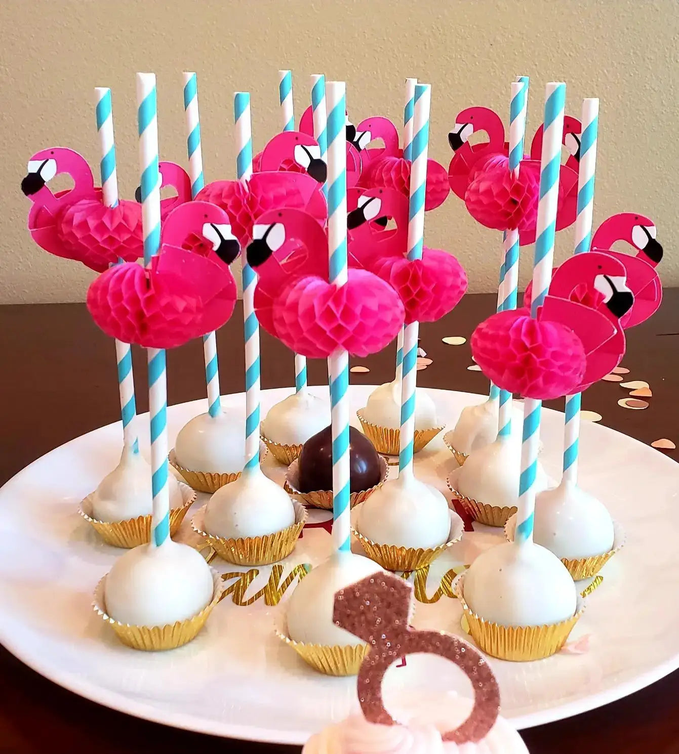 Hawaiian Flamingo Paper Party Straws | Tropical Pineapple | 50 Pack