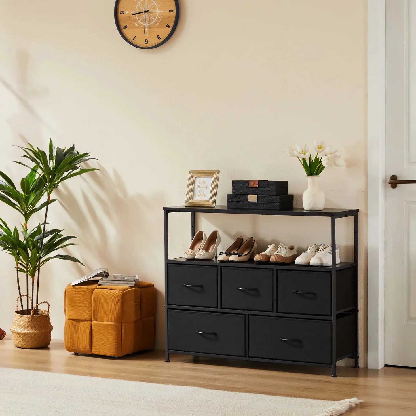 JHK Shoe Cabinet Dresser With 5 Fabric Drawers Toy Storage TV Stand Multilayer Shoe Rack Space Saving Cabinet Of Home Furniture from PriceLows™