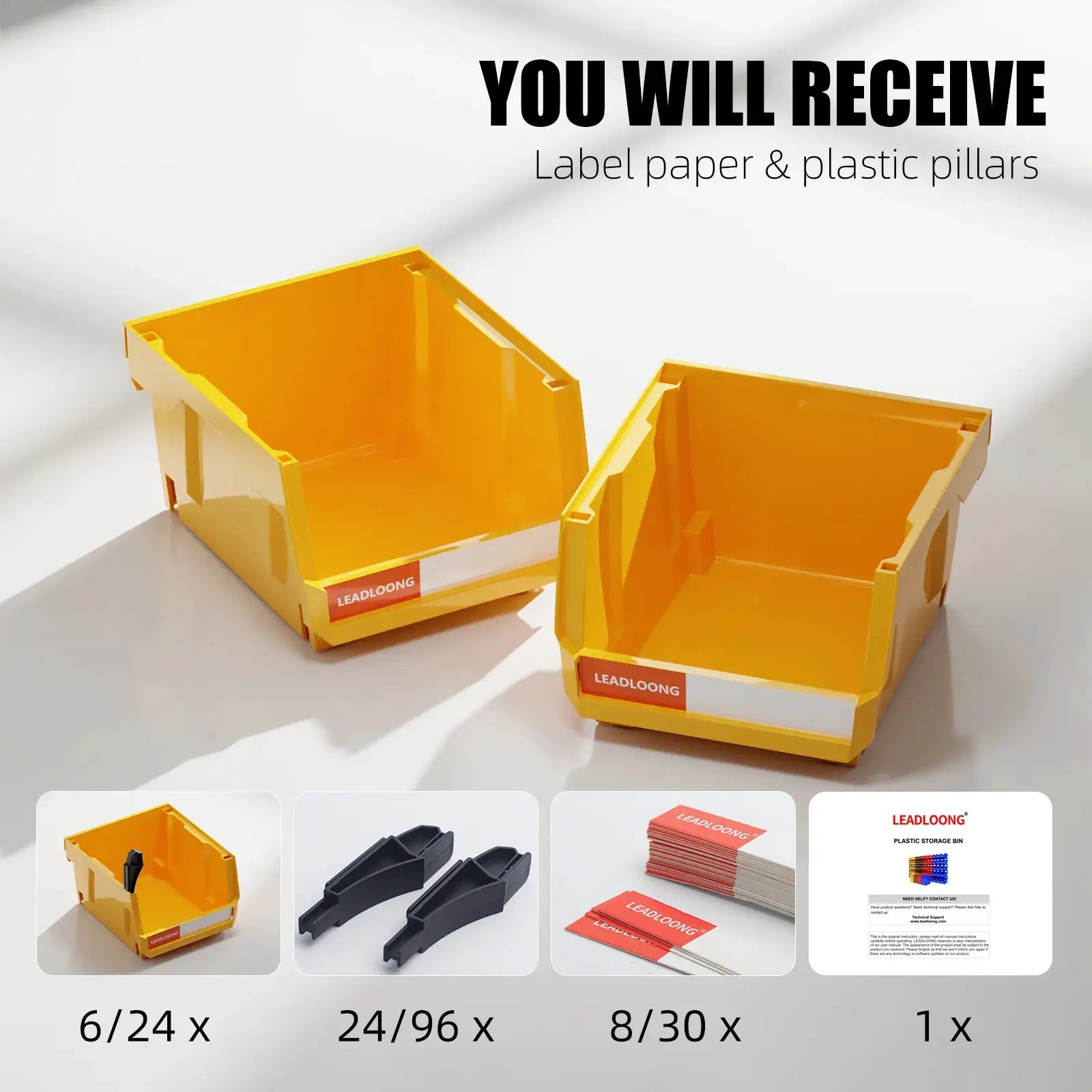 6/24Pcs 5"x4"x3" Freestanding Tiered Storage Bins - Stackable/Hanging Garage Containers for Tools & Parts - Heavy-Duty Organizer from PriceLows™