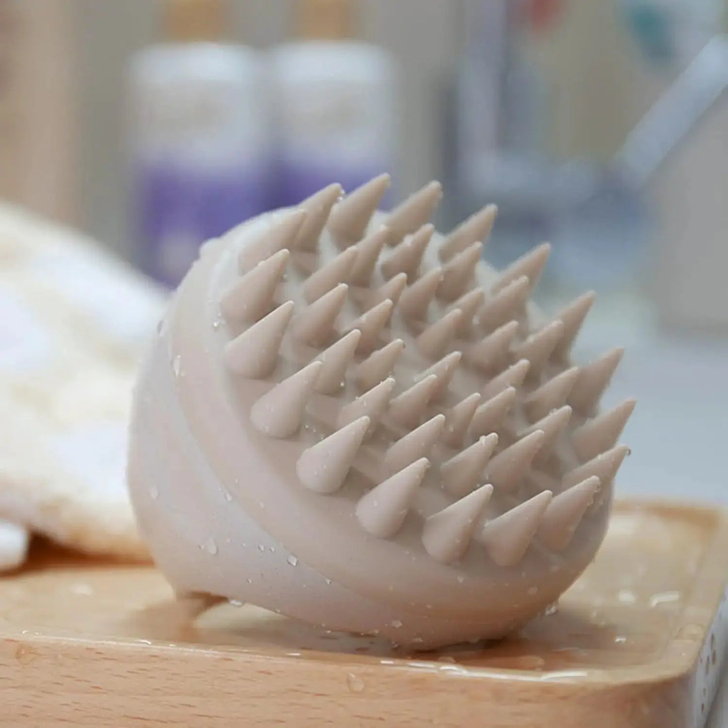 Silicone Hair Scalp Massager Brush | Soft Bristles | Beige