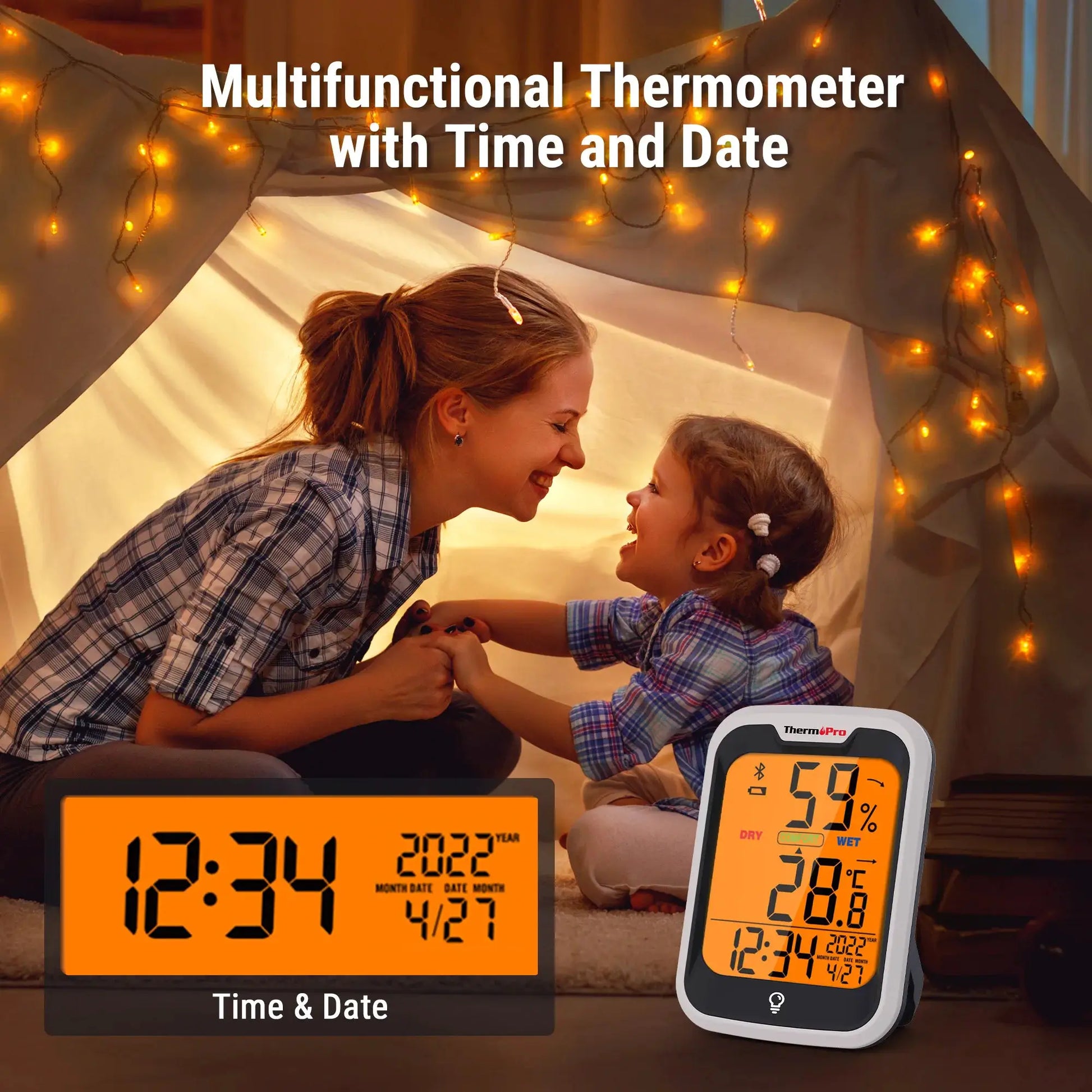 ThermoPro TP358 Backlight Bluetooth-contected APP Digit Weather Station Indoor Thermometer Hygrometer For Home With Clock & Day from PriceLows™