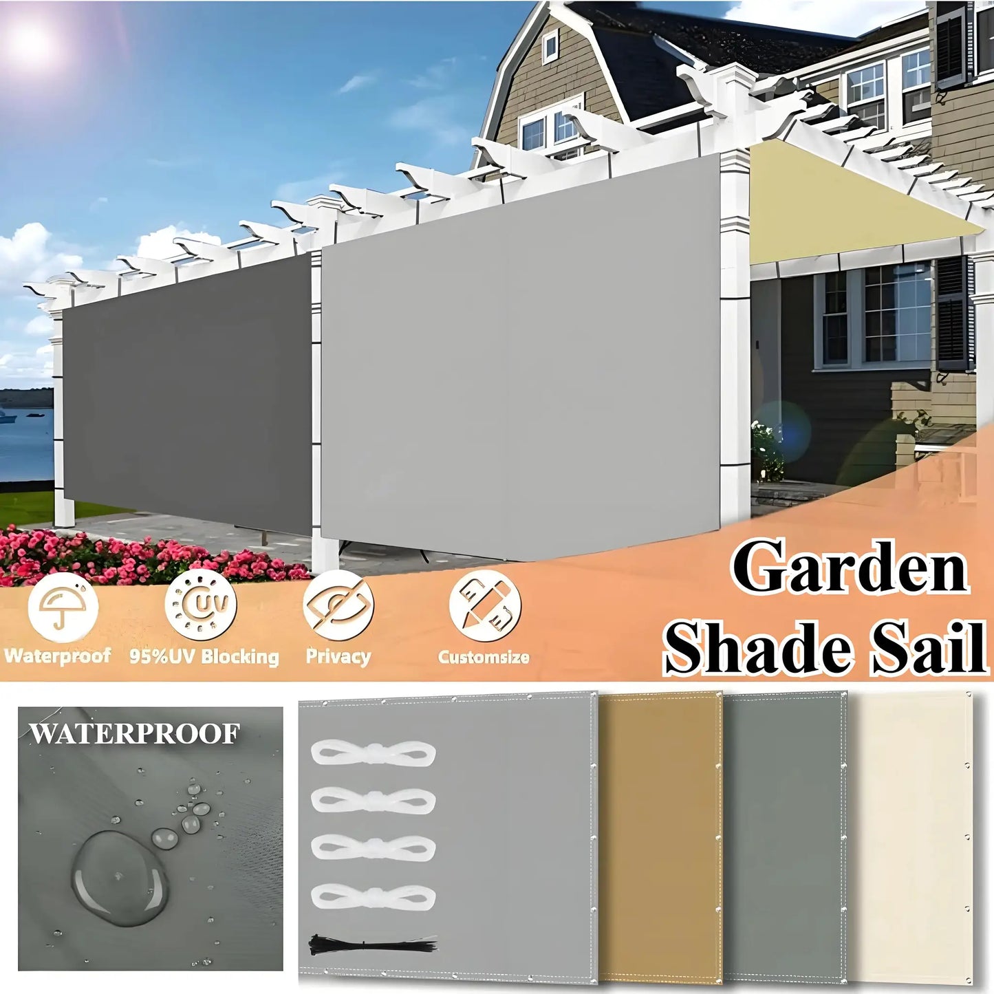 Sun Shade Sail | Waterproof Poly Cotton | UV Block Canopy | Square Rectangle