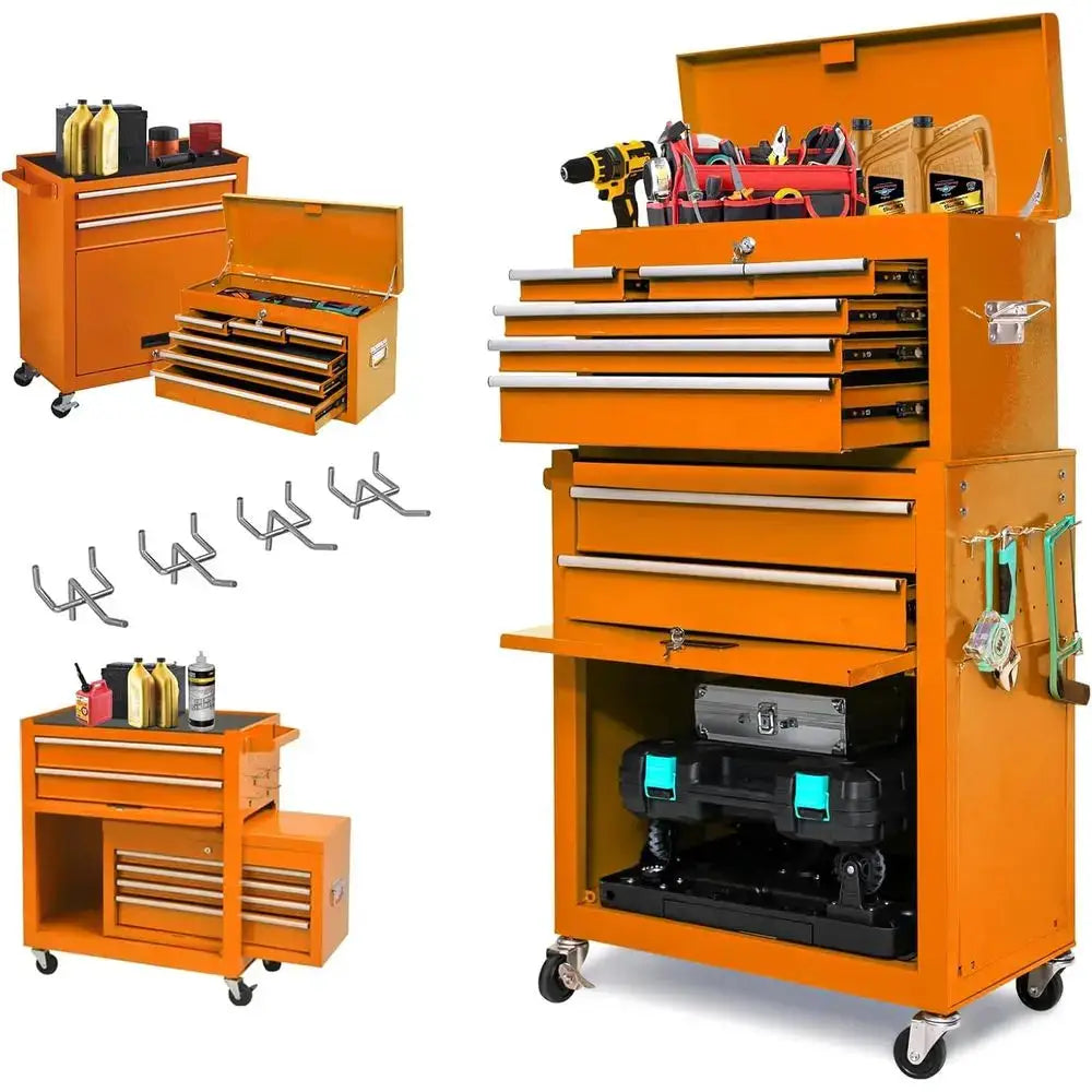 Orange Rolling Garage Tool Cabinet with Wheels and Locking Toolbox Storage from PriceLows™