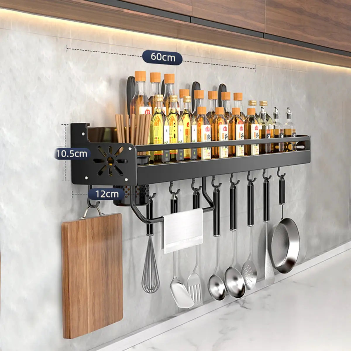 Metal Kitchen Shelf No-Punch Large Capacity Storage Kitchen Utensils Skeletonized Drainage Design Easy to Clean Black from PriceLows™