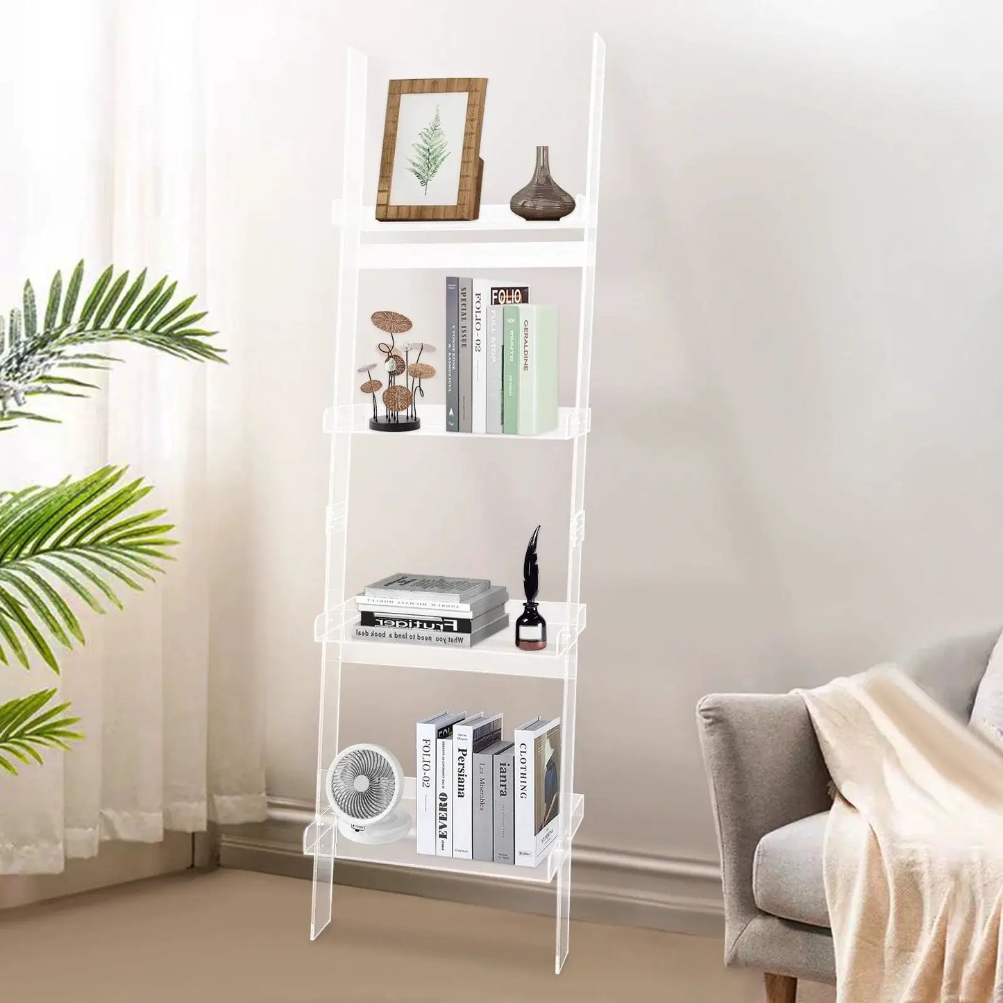 Home 4-Tier Ladder Bookshelf – Freestanding Acrylic Bookcase, Frame 52 cm*183 cm from PriceLows™