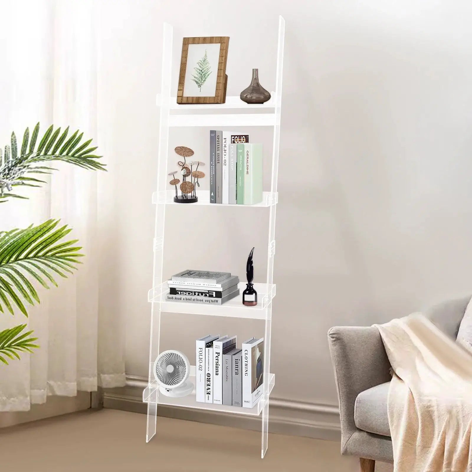 Home 4-Tier Ladder Bookshelf – Freestanding Acrylic Bookcase, Frame 52 cm*183 cm from PriceLows™