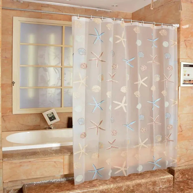 Starfish Seashell Plastic Shower Curtain Liner - Waterproof Bathroom Curtain for Bathtubs, Mildew Resistant Bath Curtain from PriceLows™