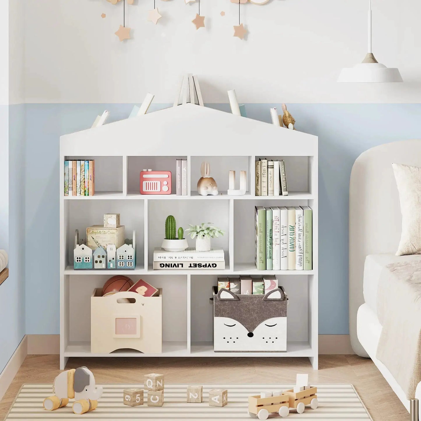 9-Cubby Toy Storage Organizer White Bookcase Toddlers Playhouse Cabinet Shelf for Boys Girls Wooden Storage Toy Shelf for Playro from PriceLows™