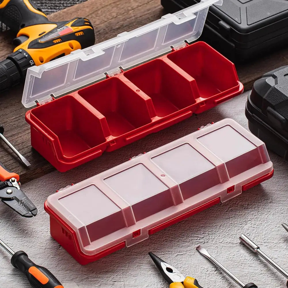 1Pc Plastic Screw Organizer Box with 4 Compartments Portable Tool Parts Storage Bin with Lid for Hardware Small Parts Display from PriceLows™