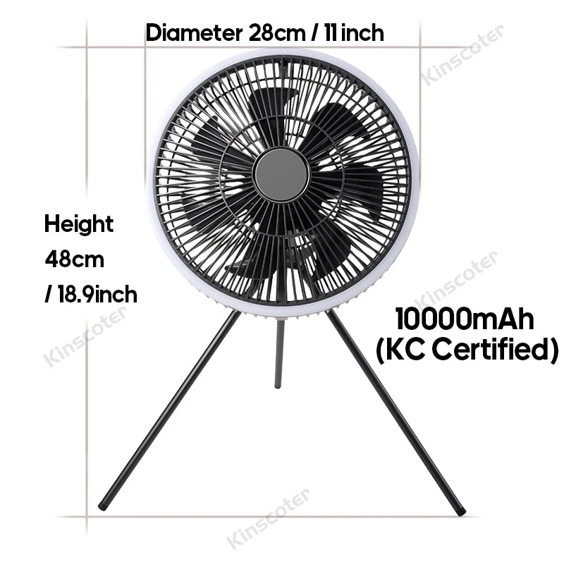 Outdoor Camping Fan | 10000mAh Battery | LED Lighting | 11 Inch