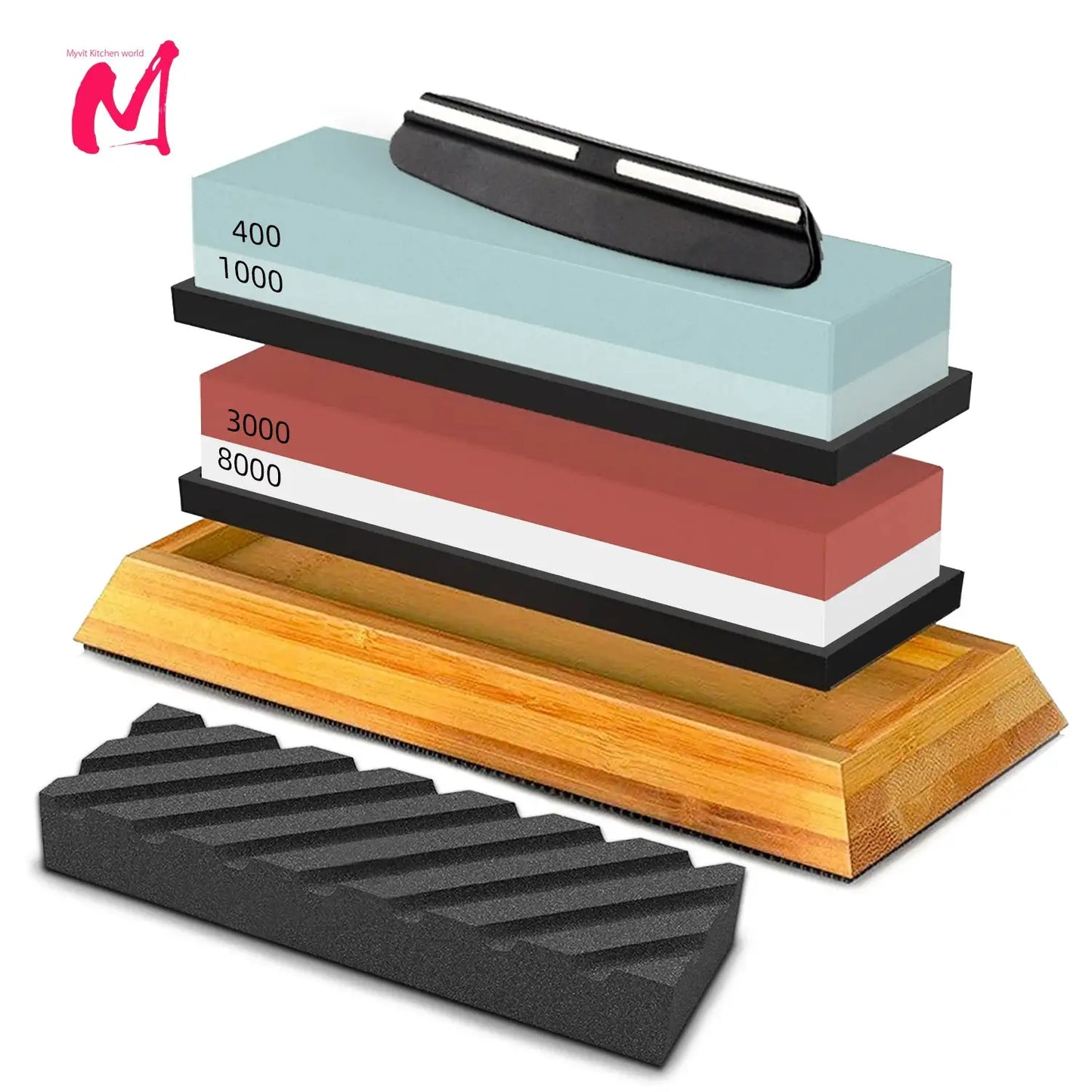 Sharpening Stone | Double Sided Whetstone | Wood Base | Grindstone Set