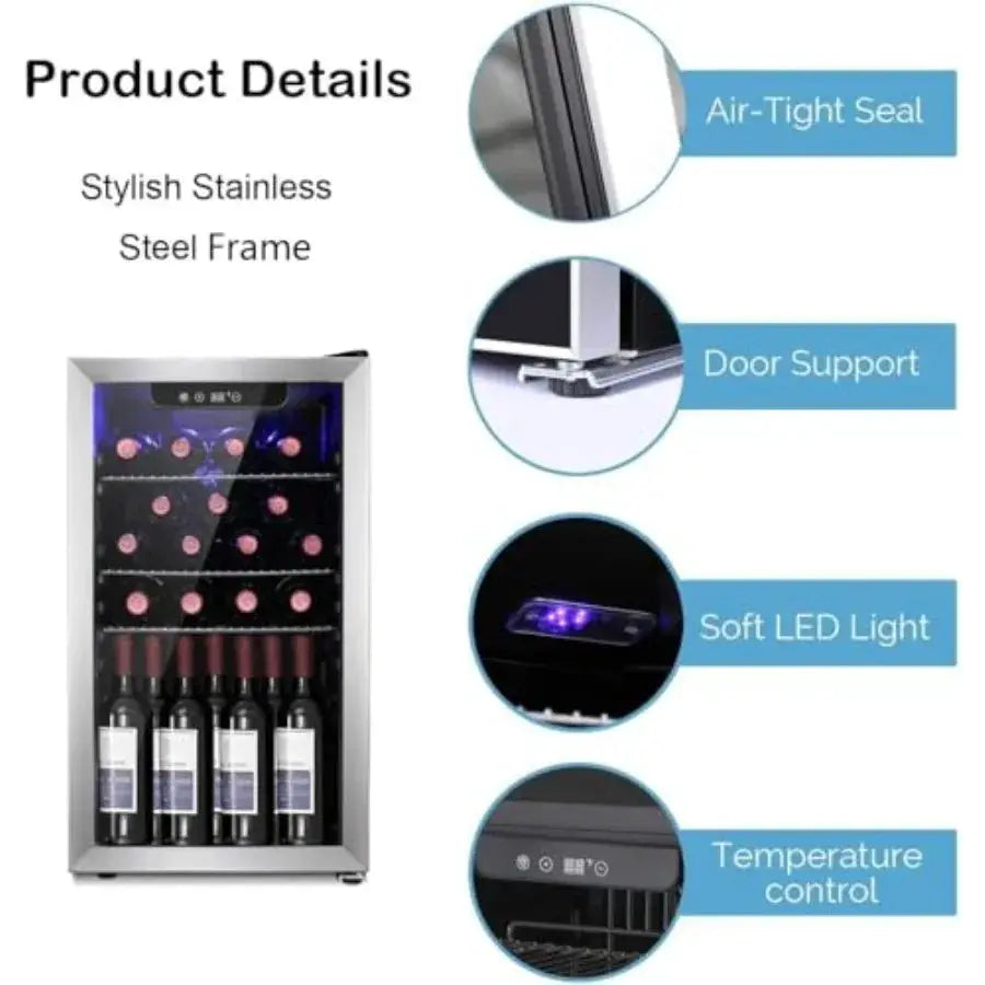 Counter Top Bar Wine Cooler for Home Office or Bar: 3.1cu.ft Freestanding Beverage Refrigerator with Clear Glass Door, Silver F from PriceLows™