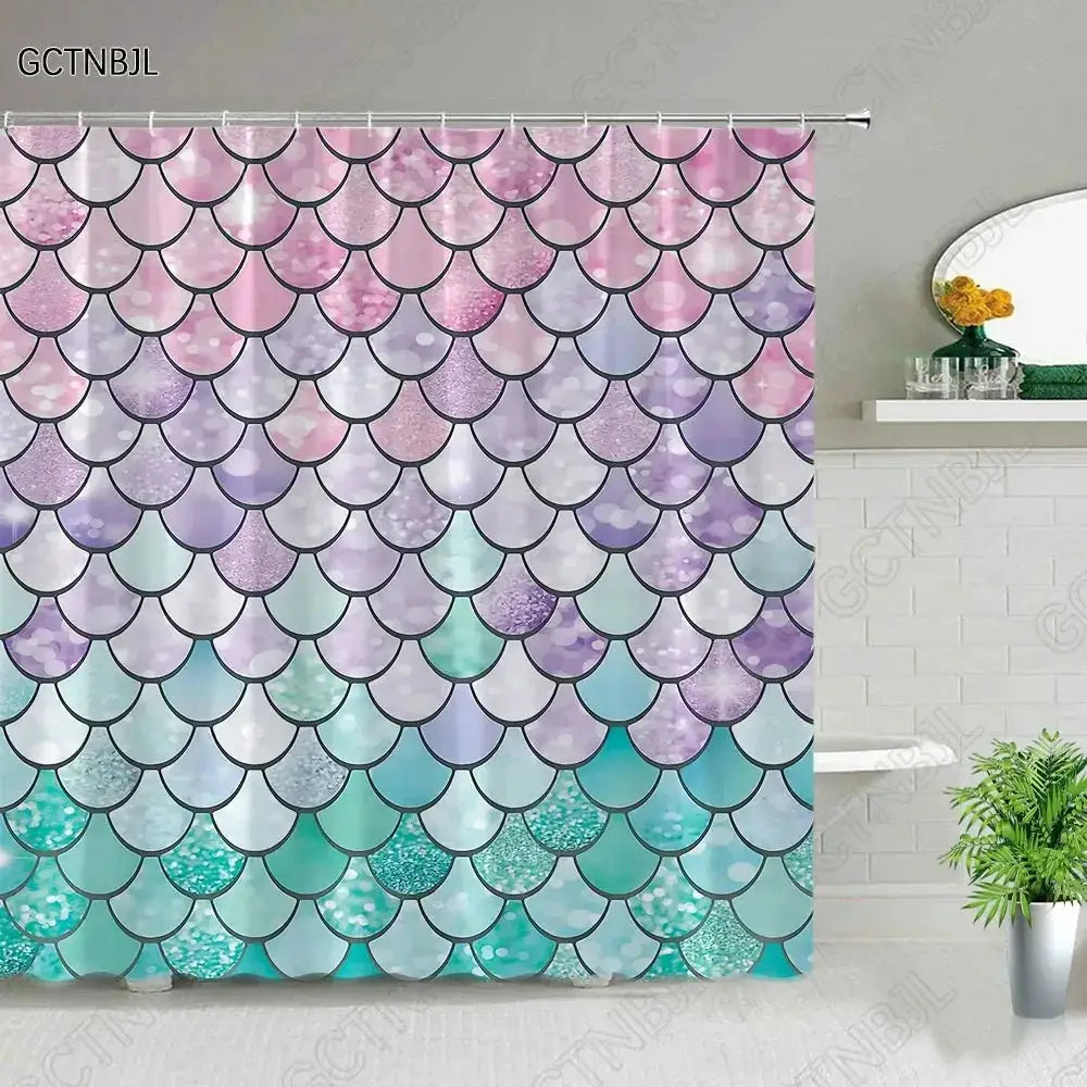 Colorful Cartoons Fish Shark Shower Curtains Ocean Life Children's Bathroom Home Decor Cloth Curtain Set Waterproof Bath Screens from PriceLows™