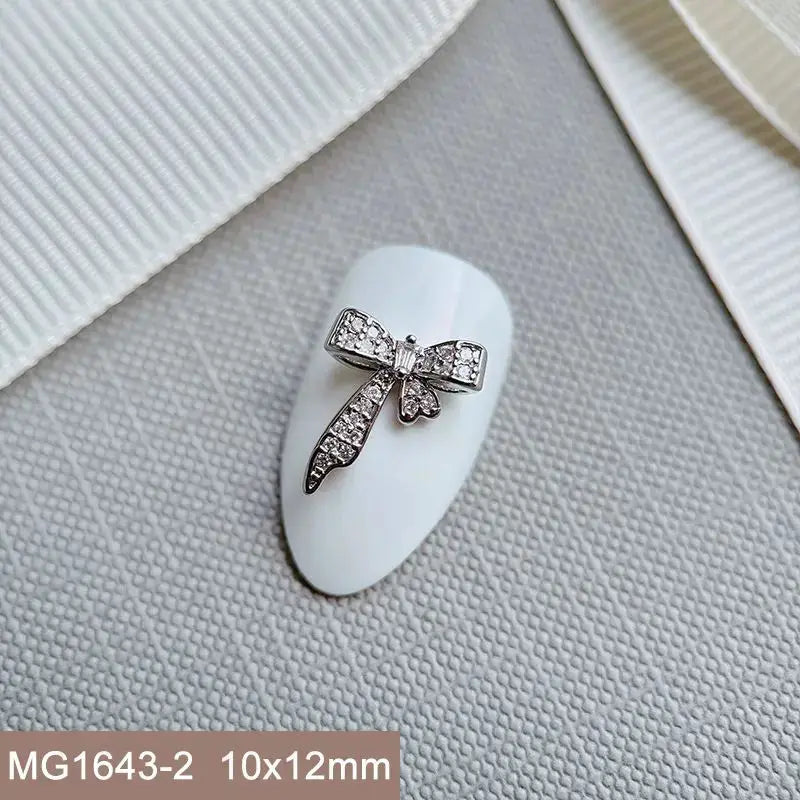 10pcs Silver Rhombus Streamer Bowknot Tassel Zircon Nails Jewelry Decorations DIY Wear Nail Art Accessories Charms Part Supplies from PriceLows™