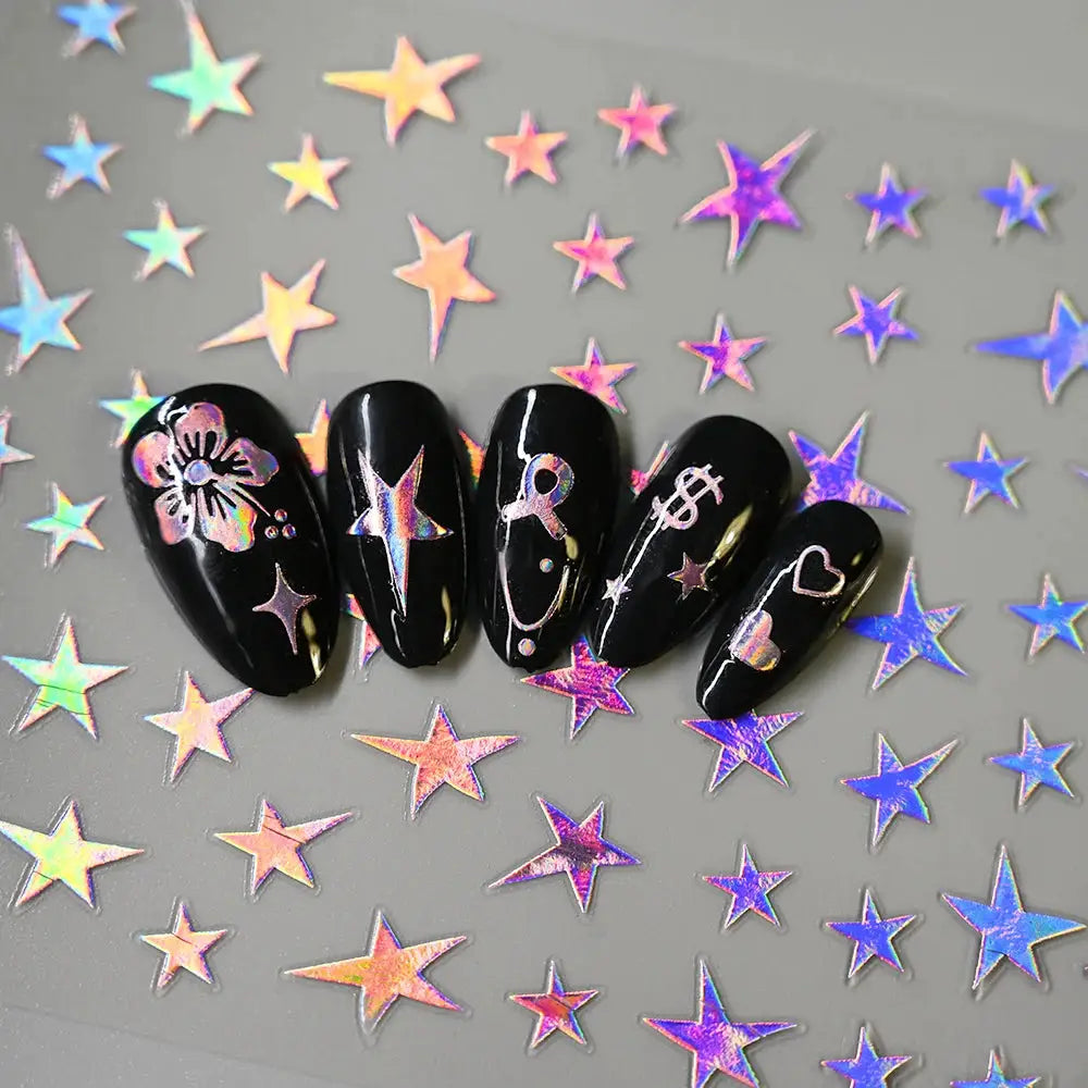 12Pcs 3D Gold Sliver Stars Nail Stickers Bronzing Starlight Nail Art Decals Self Adhesive Slider Decals DIY Nail Tips Decoration from PriceLows™